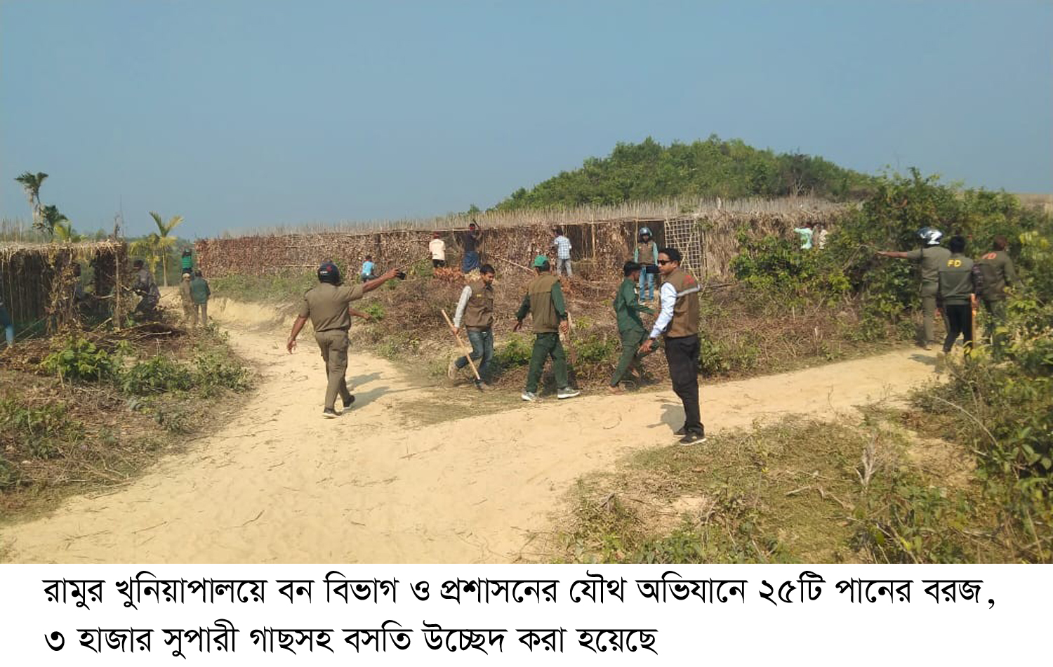 রামুর যৌথ অভিযানে ২৫টি পানের বরজ, ৩ হাজার সুপারী গাছসহ বসতি উচ্ছেদ